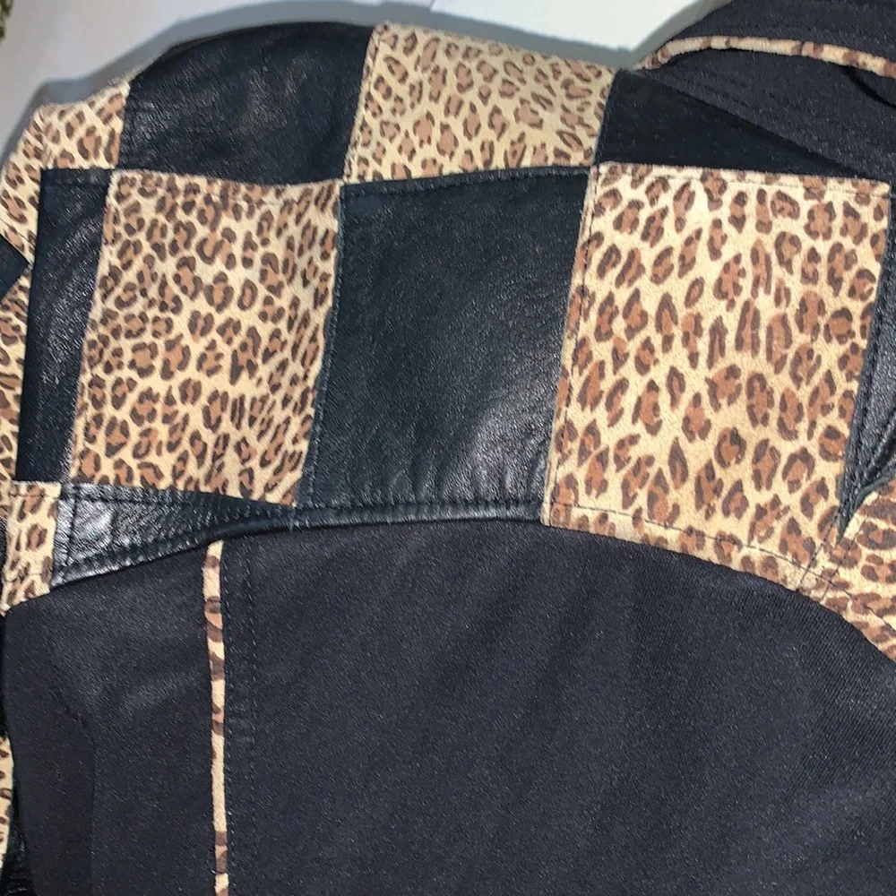 Vintage 80s leopard animal print checkered real suede leather wrap jacket L 🇨🇦 - Picture 13 of 15